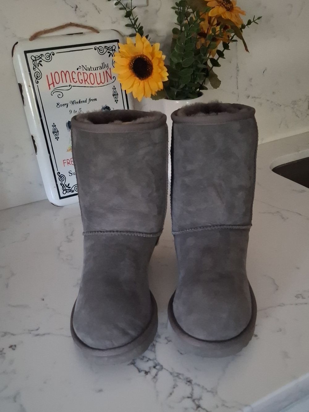 UGG Gray Shearling-Lined Classic Short Boots